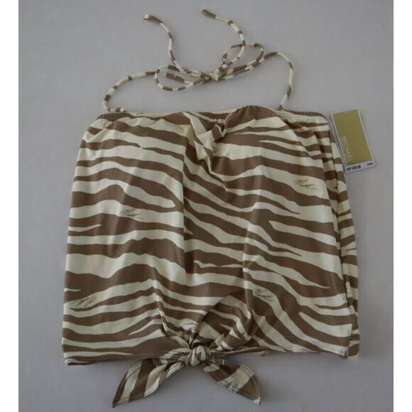 Michael Kors Women's Sz S Khaki Zebra Print Tie Front Tankini Swimsuit Top $102+ - Picture 12 of 16